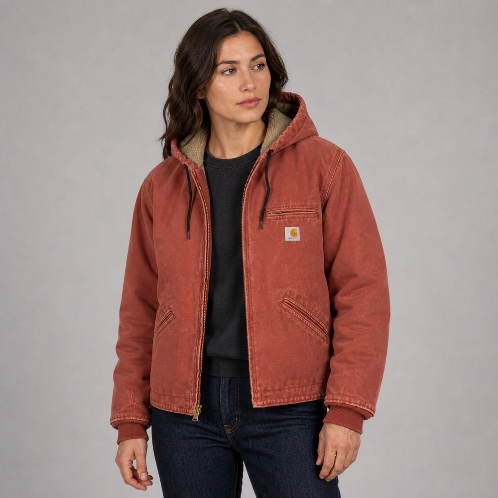 Carhartt Sandstone Active Jacket XL Red Excellent Sherpa Lined WJ141 VRD